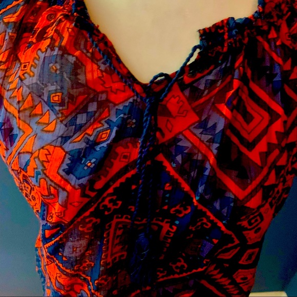 LUCKY Brand Short Sleeve Tie Front Lightweight Peasant Blouse Size Medium - Picture 1 of 8